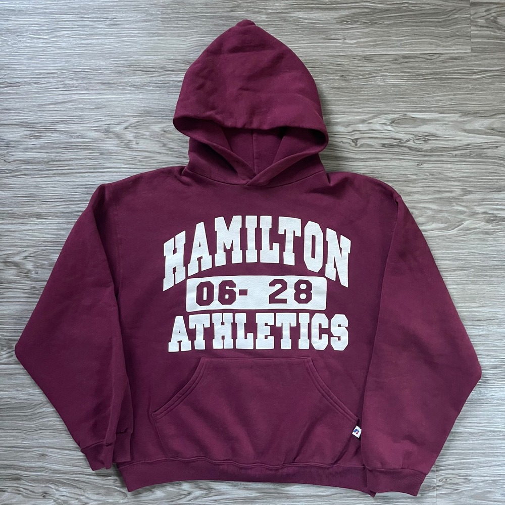 Y2K Russell Athletic Hamilton Athletics Hoodie Maroon Burgundy Vintage Mens M